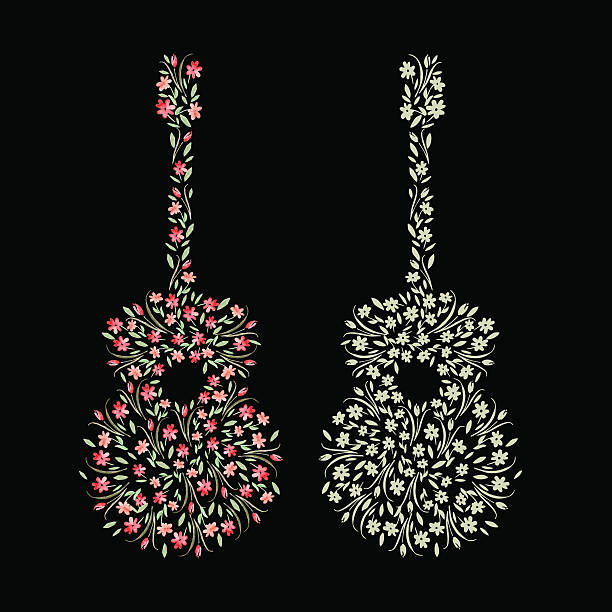 illustrations, cliparts, dessins animés et icônes de vecteur floristic guitare illustration - floral pattern audio