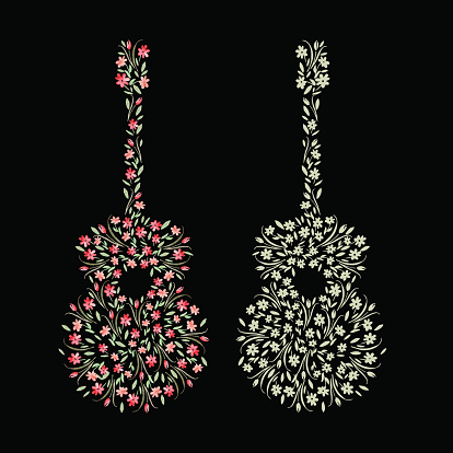 vector floristic guitar illustration. It can be used for poster, card, cover, wallpaper