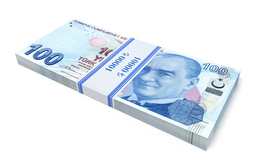 3d render Turkish hundred tl banknote (isolated and clipping path)