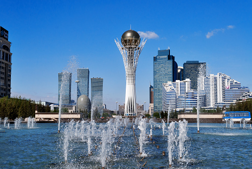 Astana, Kazakhstan - May 10, 2014: Bayterek is a monument and observation tower in Astana. The height of buildings 105 meters.
