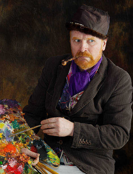close-up portrait of the adult artist with red beard and mustache in the style of Vincent van Gogh studio on dark backgroundclose-up portrait of the adult artist with red beard and mustache in the style of Vincent van Gogh studio on dark background