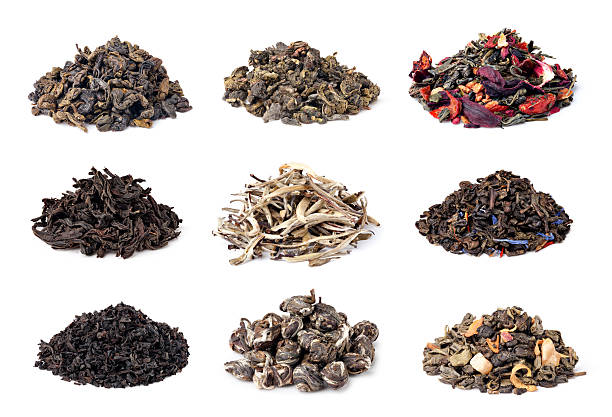 assortment of dry tea assortment of dry tea on white background oolong tea stock pictures, royalty-free photos & images