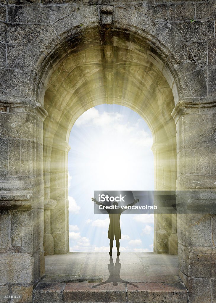 Gate to heaven Man standing in front of the gate to heaven. Abstract Stock Photo