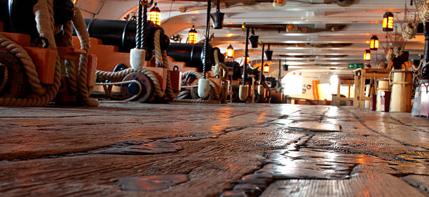 internal view of a Traditional sailing ship - adventure  navigation Concept.