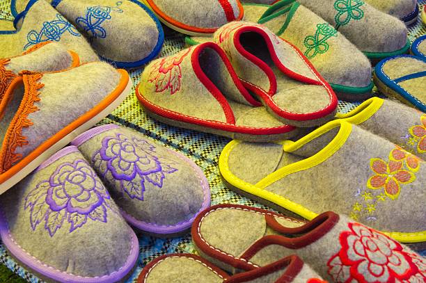 variety of felted slippers in the Asian market