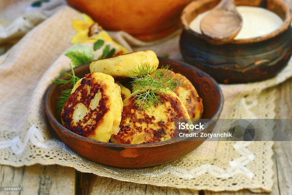 potato patties with bacon  and onions Baked Stock Photo