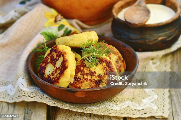 Potato Patties With Bacon And Onions Stock Photo - Download Image Now - Baked, Burger, Cake