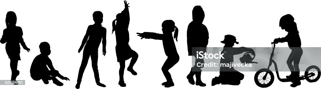 Vector silhouette of children. Vector silhouette of children on a white background. Activity stock vector