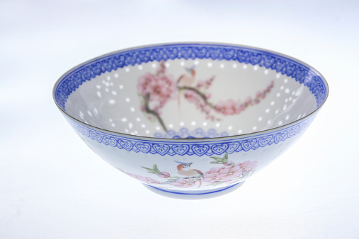 old chinese bowl with peach flower and bird painting