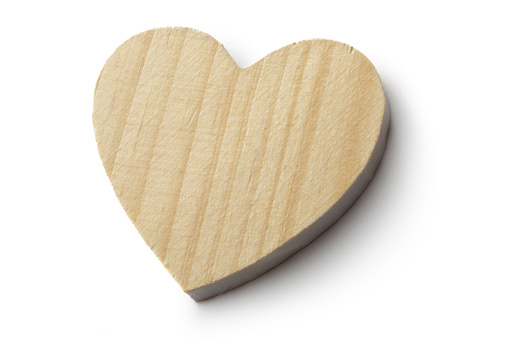 Wooden hearts, one red heart on the wooden heart background.