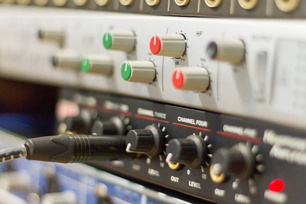 istock Close-up of audio gear in recording studio 523146155