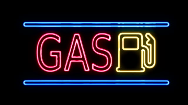 Gas Station SNeon Sign in Retro Style Turning On