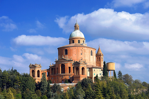 View of the Basilica of the Blessed Virgin of San Luca, located on the hill of the guard in Bologna.