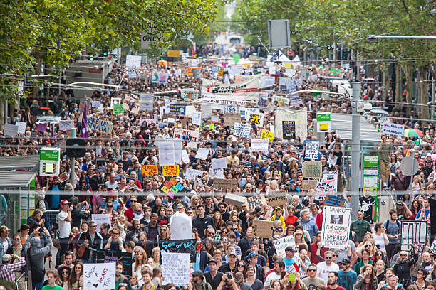 Melbourne, Australia - March 16, 2014: March In March protest for people power, a vote of no confidence in the Liberal, Tony Abbott led government in Melbourne