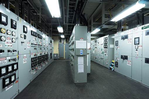 engine control room of the large container vessel