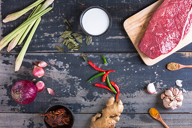 carne rendang ingredienti - kerisik foto e immagini stock