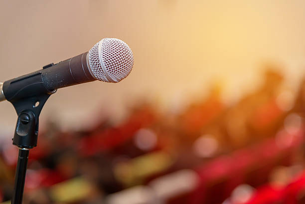 istock Microphone in meeting room before a conference 523156608