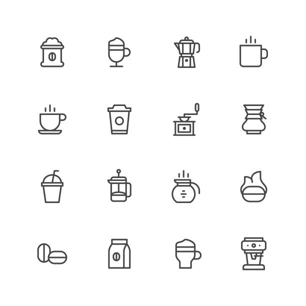 illustrazioni stock, clip art, cartoni animati e icone di tendenza di icone di caffè - coffee coffee bean coffee grinder cup