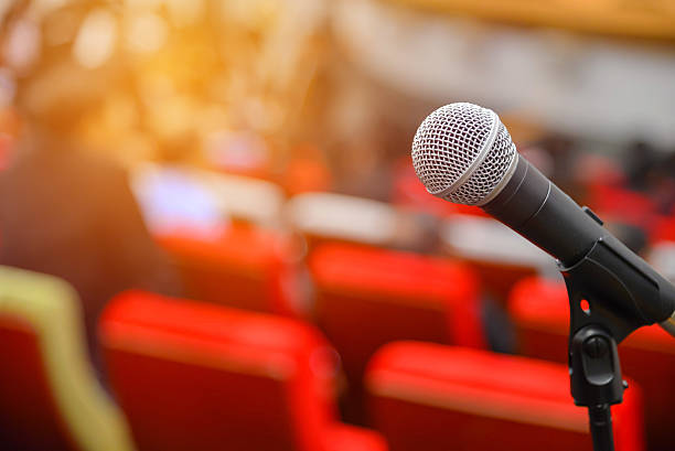 istock Microphone in meeting room before a conference 523156658
