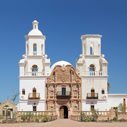 Mission San Xavier del Bac is a Spanish Catholic mission located south of Tucson, Arizona. Founded in 1692, it is named for the co-founder of the Jesuit Order, Francis Xavier. Today's Mission - a fine examples of Spanish colonial architecture - is the oldest European structure in Arizona (completed in 1797).