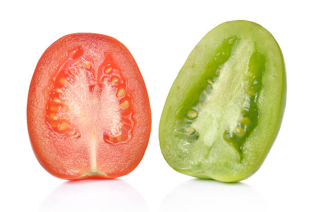 istock Red and Green tomato on white 523157036