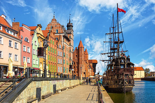 Old Town in Gdansk View of the riverside on Old Town by the Motlawa river in Gdansk, Poland. gdansk photos stock pictures, royalty-free photos & images