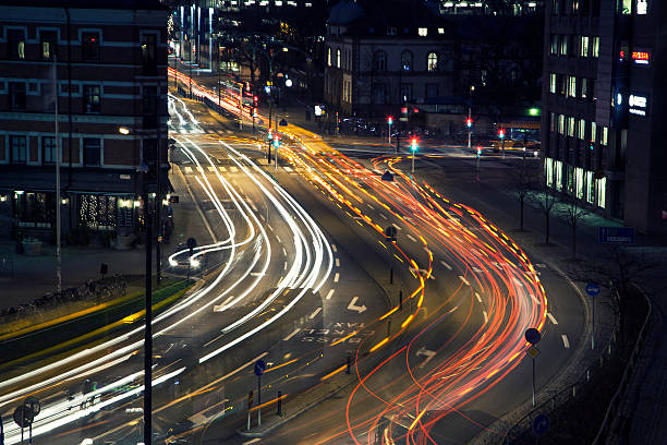 istock Light trails of evening highway,Night time traffic on highway 523162037