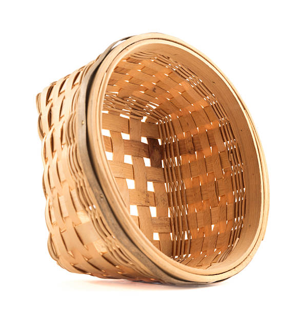 istock Wooden wicker basket isolated over white 523162804