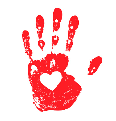 Hand print with heart icon, vector illustration
