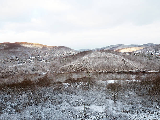 istock Snow forest mountain landscape in Eifel National Park Germany 523163644