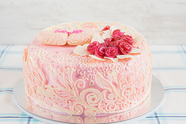 istock Pink wedding cake with flowers 523163801