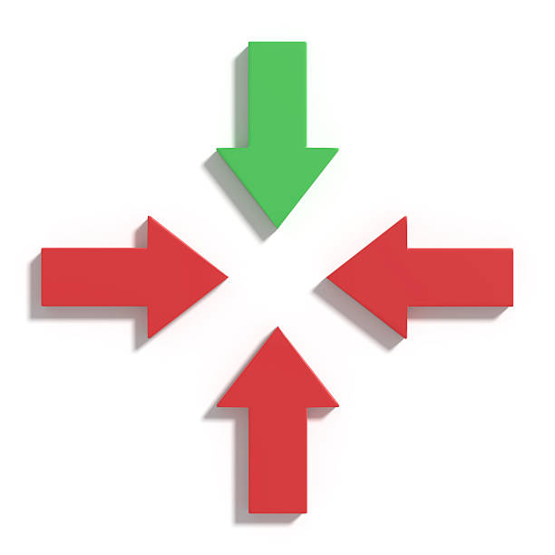 istock Three red and one green arrows on white background 523165754