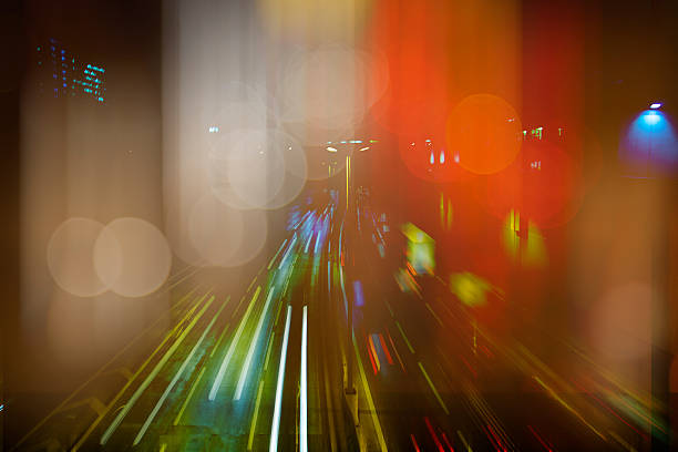 istock Light trails of evening highway,Night time traffic on highway 523166123