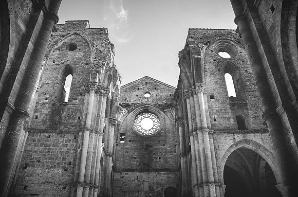Siena, Italy - May 30, 2015: the San Galgano roofless church ruins in  tuscany