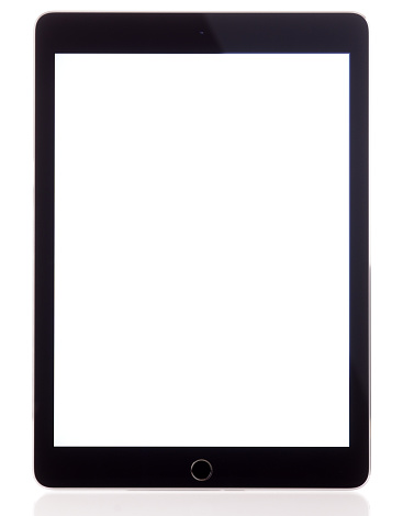 İstanbul, Turkey - April 5, 2016: iPad Air 2 displaying blank white screen in vertical position on a white background. iPad Air the digital tablet produced by Apple Computer, Inc.