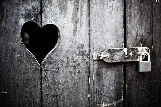 Wooden door with heart stock photo