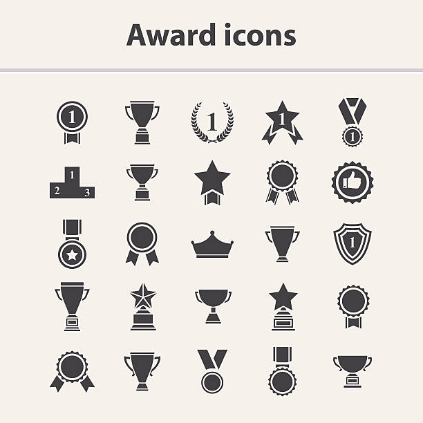 ilustraciones, imágenes clip art, dibujos animados e iconos de stock de conjunto de iconos de premio - medallista