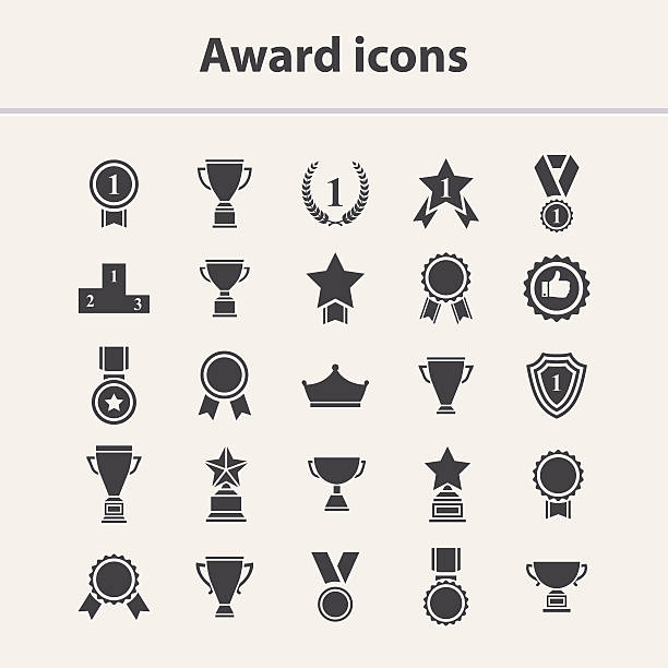 Award icons set Award icon set.Vector black award icon collection isolated on a white background.Vector medal,cup,trophy icon set medallist stock illustrations