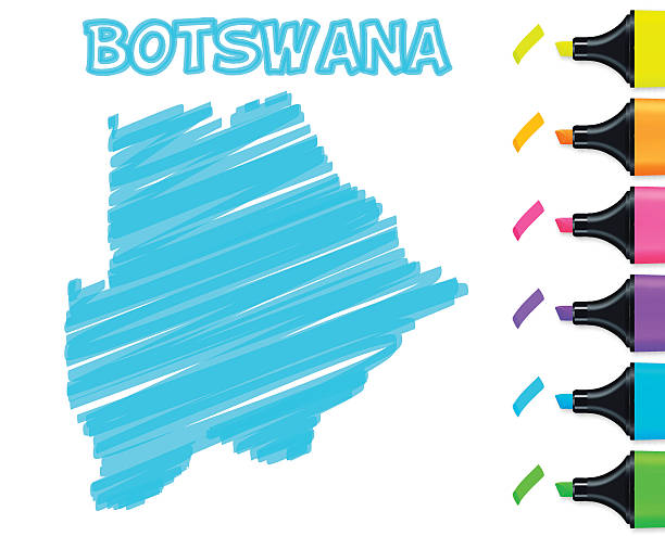 ilustraciones, imágenes clip art, dibujos animados e iconos de stock de botswana mapa dibujado a mano sobre un fondo blanco, azul marcador - felt white paper textile