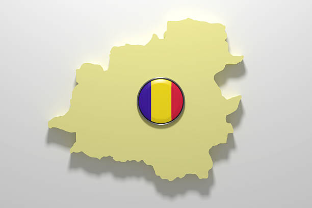 3d rendering of Blegium boundaries and button with Belgium flag on white background.
