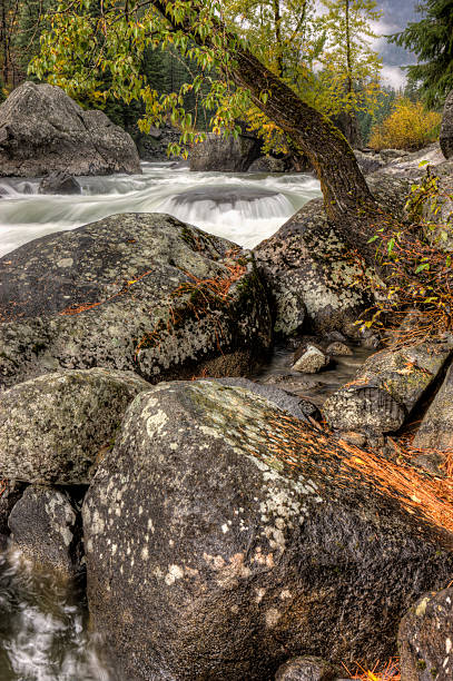 большой валуны на реку. - vertical photography color image tumwater canyon стоковые фото и изображения