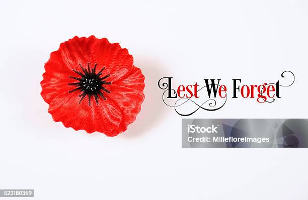 Lest We Forget Red Poppy Lapel Pin Badge Stock Photo - Download Image Now - Remembrance Day, Remembrance Sunday, 100th Anniversary