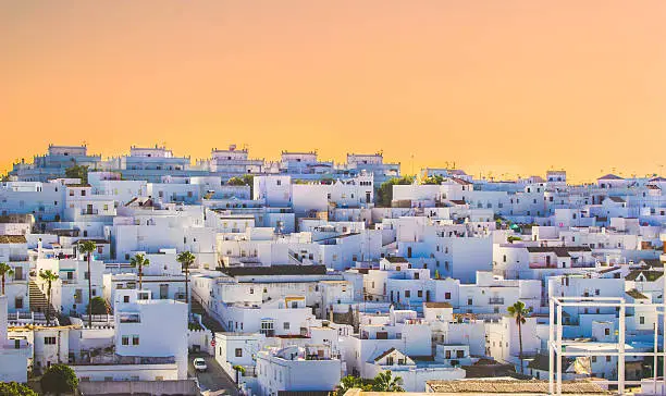 A nice sunset of a white town, Vejer de la Frontera in Andalusia, Spain.