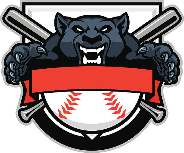 illustrazioni stock, clip art, cartoni animati e icone di tendenza di panther saltare su un design di baseball - mascot anger baseball furious
