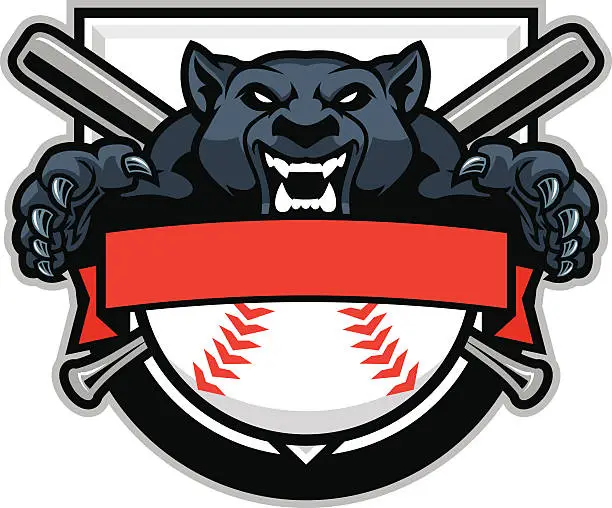 Vector illustration of Panther jumping over a baseball design