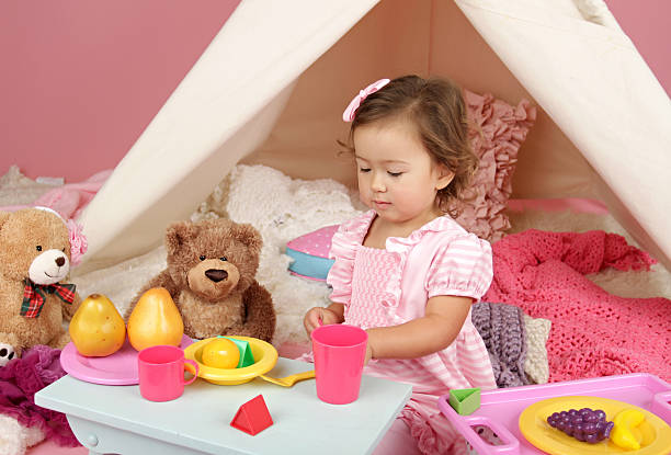 istock Pretend Play Tea Party at home with a TeePee Tent 523181969