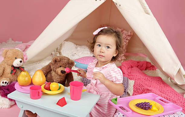 istock Pretend Play Tea Party at home with a TeePee Tent 523181971