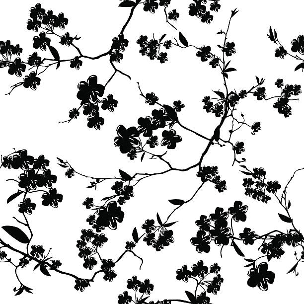 schwarze und weiße sakura nahtlose vektor-muster, eps10 datei - blossom florescence flower wallpaper pattern stock-grafiken, -clipart, -cartoons und -symbole