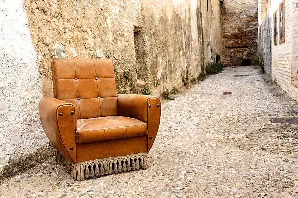 Vintage sofa on dead-end street