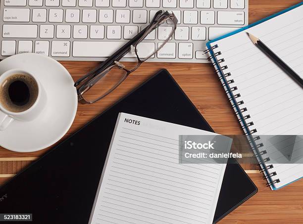 Coffee On The Office Desk Stock Photo - Download Image Now - Above, Ballpoint Pen, Business